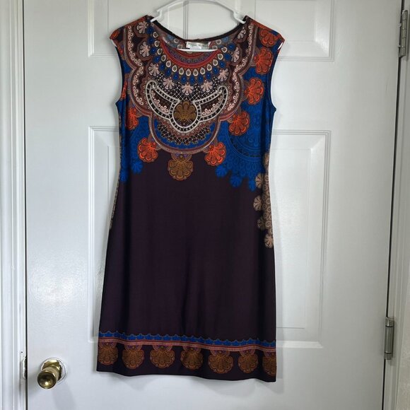 Cap Sleeve Mini Dress Aztec Print Brown Blue and Orange Morgan Mcfeeters Size 4 - Picture 6 of 7